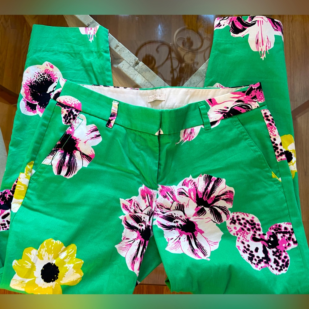 J. Crew Green and Yellow Floral Trousers